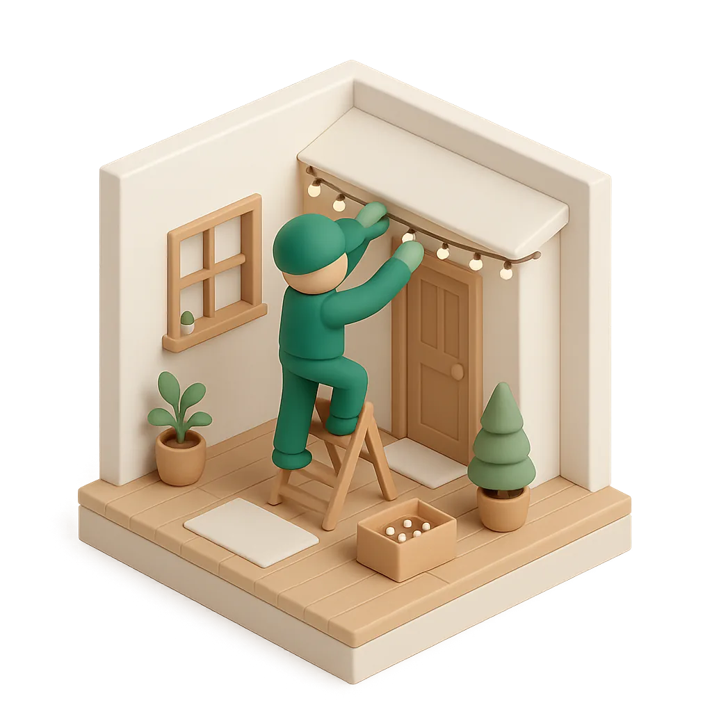 Illustration of christmas lights installation work