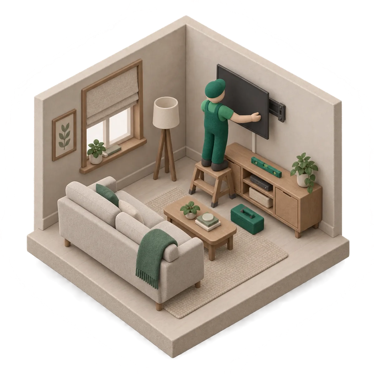 Illustration of tv mounting work